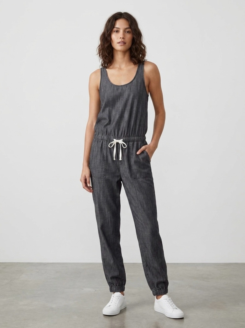 Aritzia Tna Charcoal Grey Sleeveless Drawstring Jogger Jumpsuit
